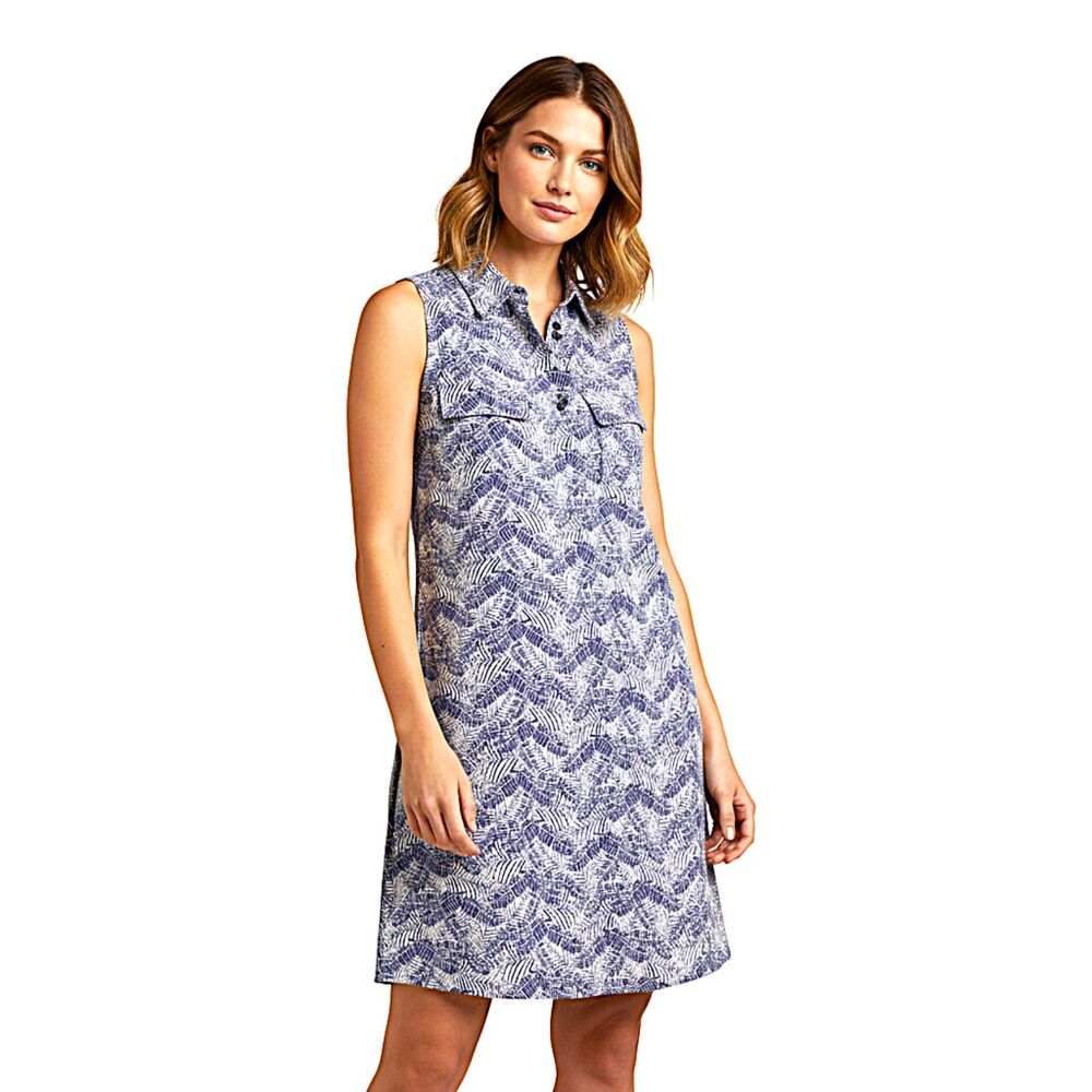 Equipment Femme Silk Sleeveless Shift Dress Navy Blue Palm Leaf Print Small S/P